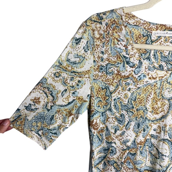 Peruvian Connection Trade Route Tunic Top Paisley Print 3/4 Sleeves Size Small - Picture 5 of 11